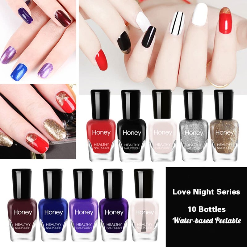 Tophany Non Toxic Nail Polish Set, Easy Peel Off and Fast Dry Nail Polish Set for Pack, Eco Friendly and Organic Water Based Nail Polish for Women, Girls,Teens(10 Bottles) - Image 2